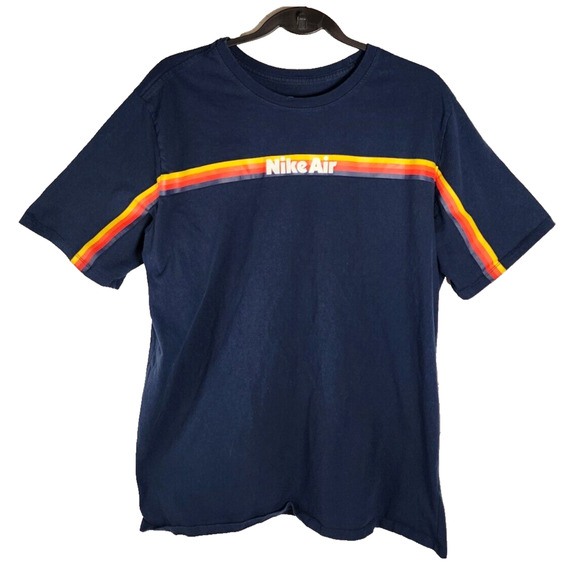 Nike Air T Shirt Mens XL Retro Striped Short Sleeve Tee T-Shirt Blue Yellow Red - Picture 1 of 3